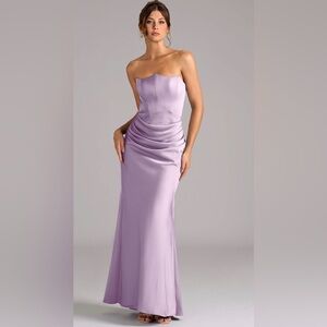 Azazie Debby Frosted Lilac Mermaid Strapless Satin convertible Gown dress